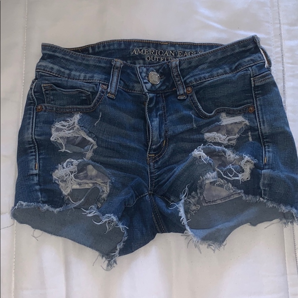 Distressed jean shorts